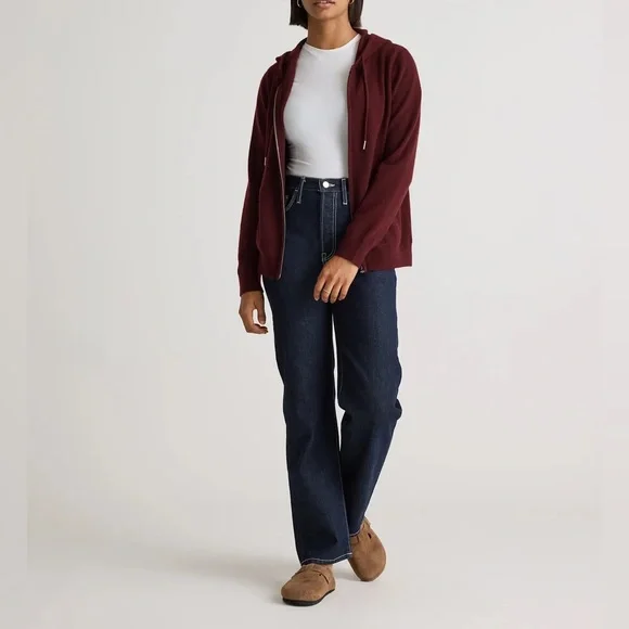 QUINCE Mongolian Cashmere Full-Zip Hoodie Rich Burgundy - Picture 6 of 10